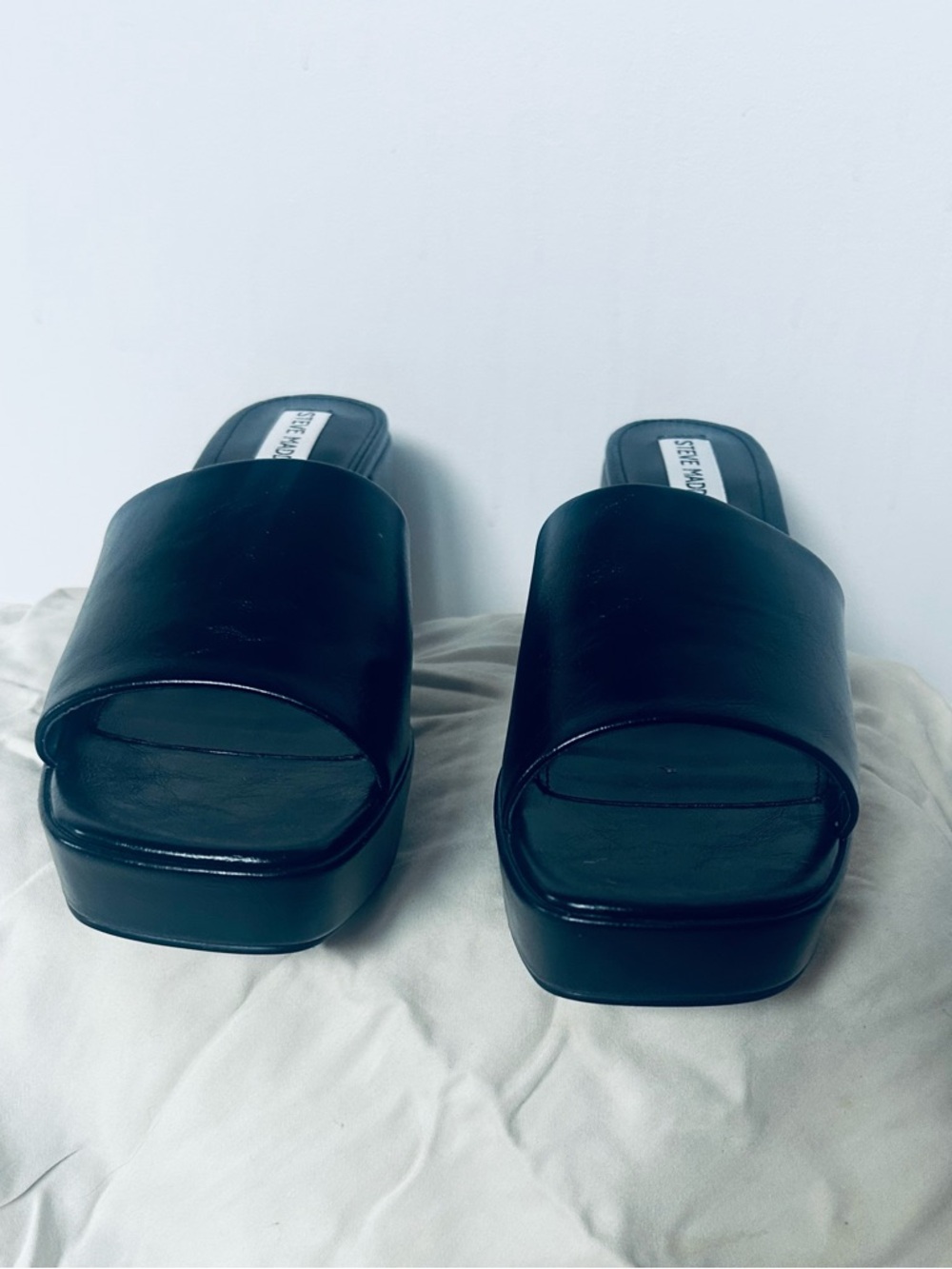 Steve Madden Black Platform Slide Mules with Wide Band